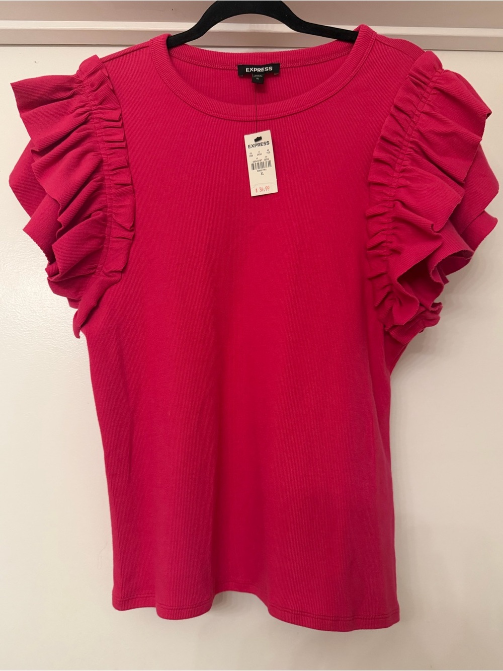 Express Women's Pink Ruffle Sleeve Knit Top
